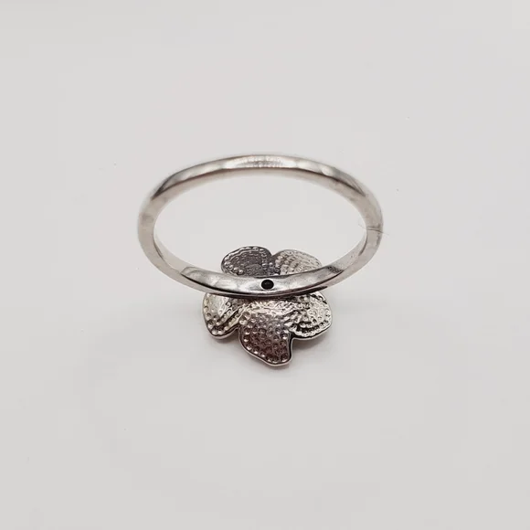 Flower Ring Genuine Diamond Ring White Enamel Ring 925 Sterling Silver Ring - Picture 2 of 8